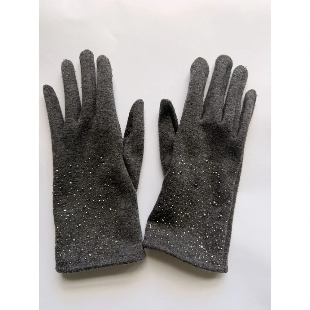 Women's Winter Beaded Gloves Touch Screen Fingers Gloves Soft Thermal Gray